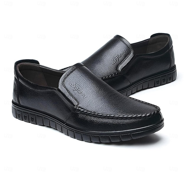Slip-On Premium Cowhide Black Loafers with Decorative Men's