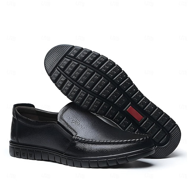 Slip-On Premium Cowhide Black Loafers with Decorative Men's