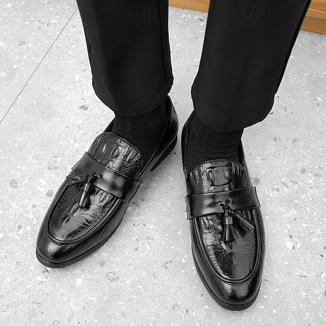 Crocodile Embossed with Faux Leather Men's Loafers Green