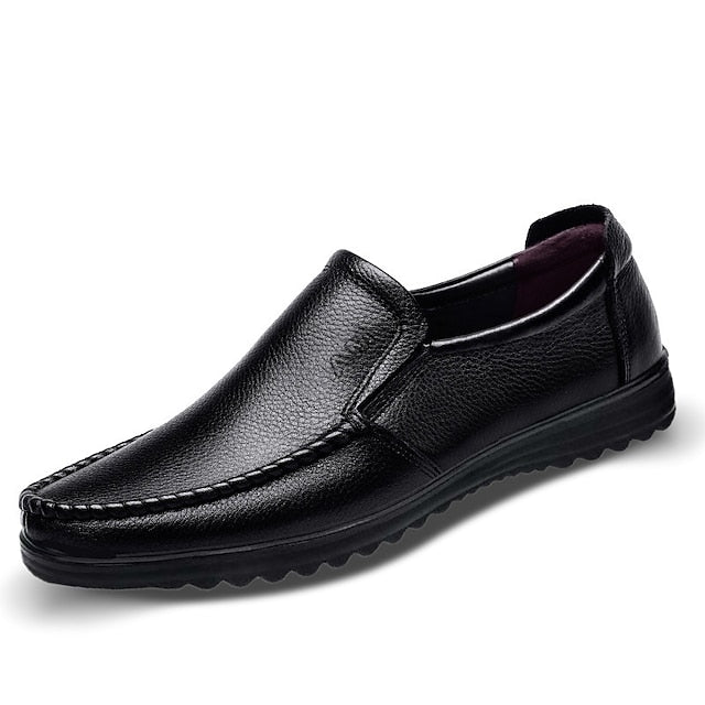 Slip-On Premium Cowhide Black Loafers with Decorative Men's