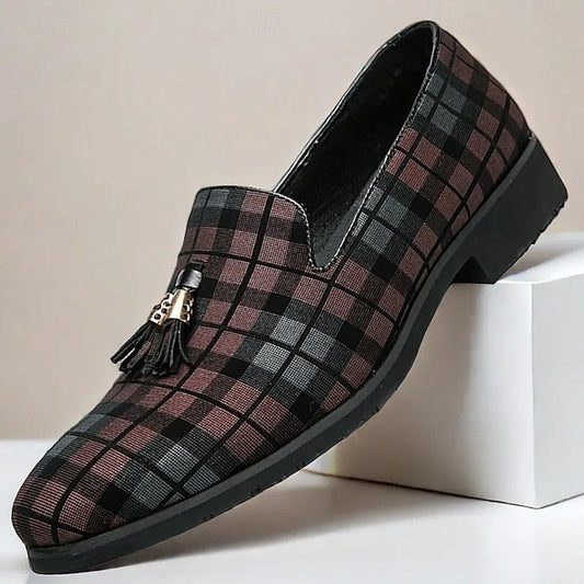 Decoration with Tassel Men's – Plaid Loafers Elegant