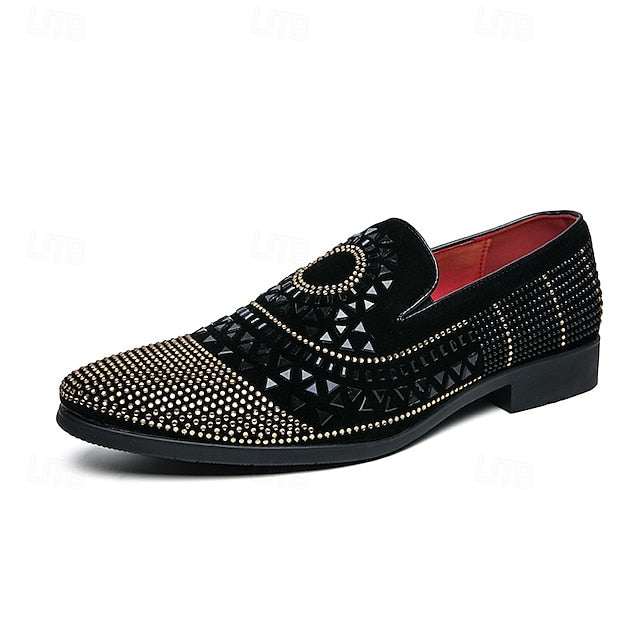 Loafers Shoes Spiral Men's - Studded with Black Prom Velvet