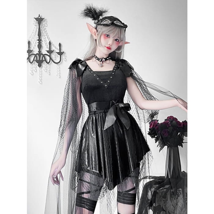 Halloween Black Dark Goth Dress Lace Costume