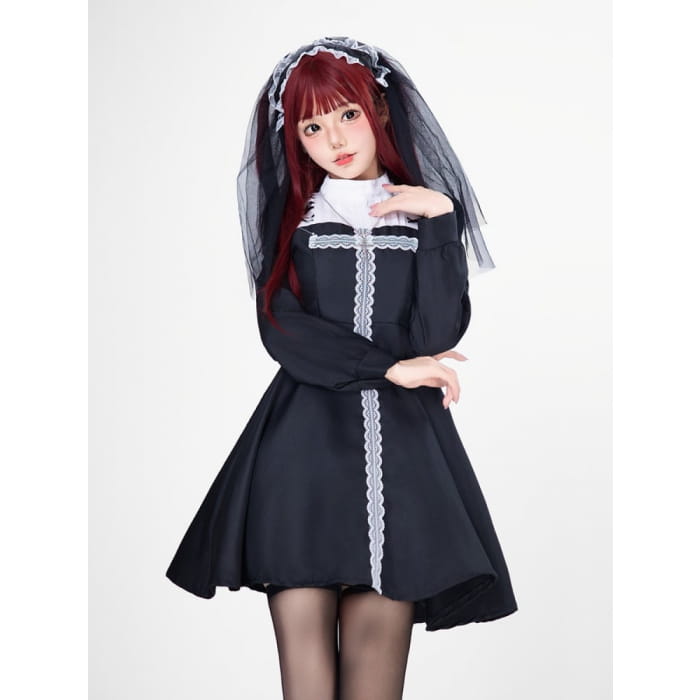 Halloween Gothic Nun Elegant Dress Costume