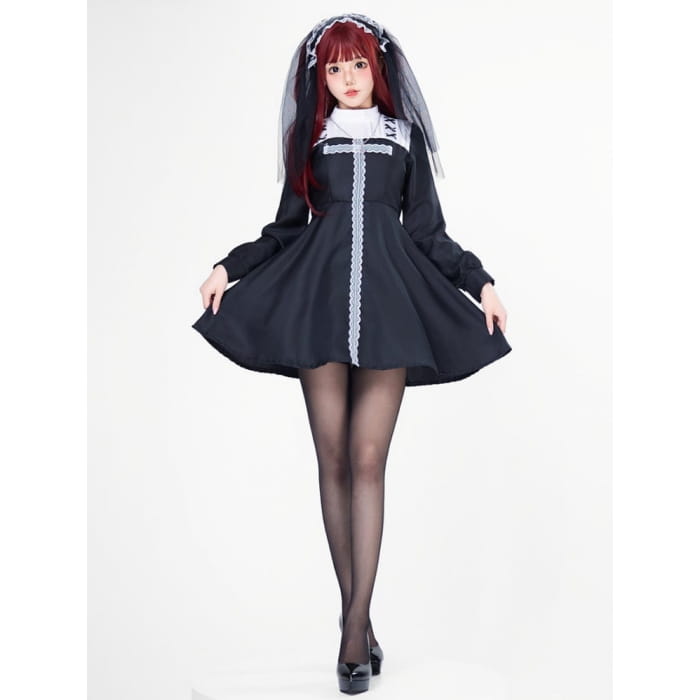 Halloween Gothic Nun Elegant Dress Costume