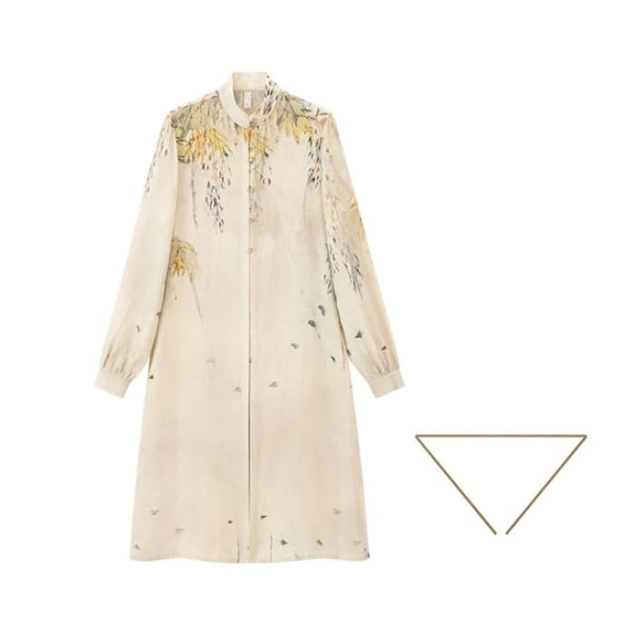 Hanfu Floral Long Cardigan / Plain Camisole Top / Wide Leg