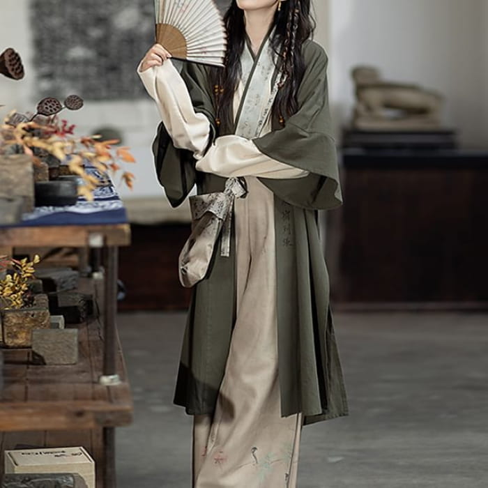 Hanfu Open Front Jacket / Top / Wide Leg Pants / Crossbody
