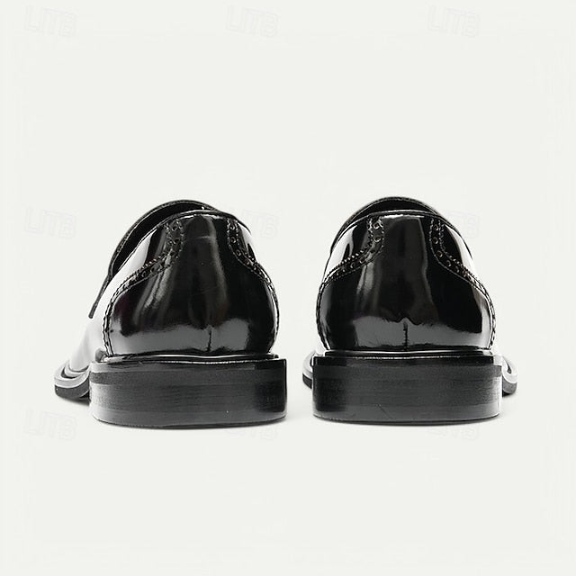 Slip-On Premium Cowhide Black Loafers with Decorative Men's