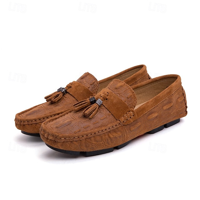 Brown Tassel Men's and Loafers Faux with Suede Detail