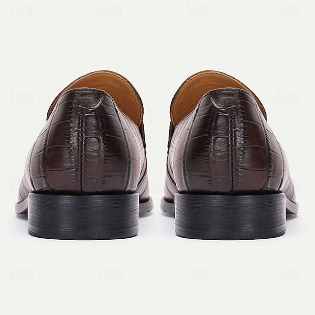 Brown - Men's Dress Leather Shoes Crocodile Pattern Classic