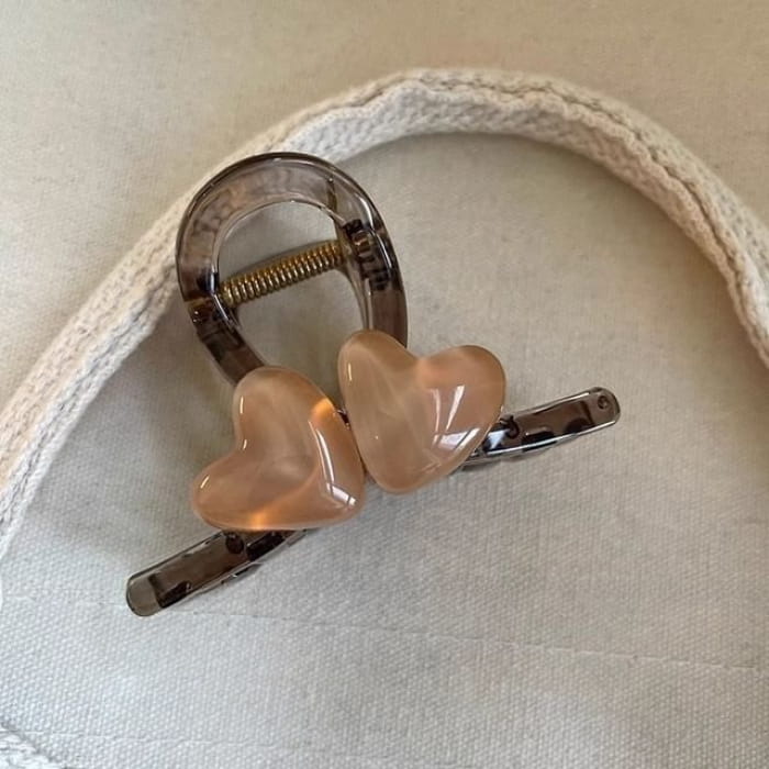 Heart Acrylic Hair Clamp - 03 - Light Coffee / S