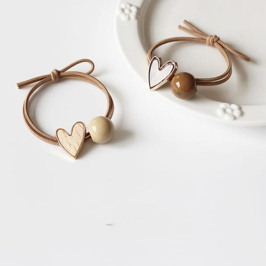 Heart Bead Hair Tie - Type 01 - White / One Size