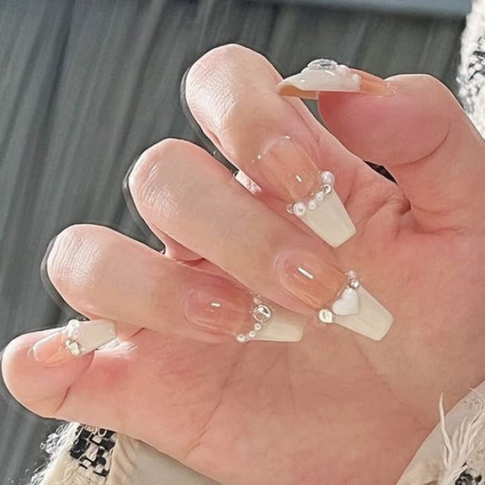 Heart Faux Pearl Nail Tips