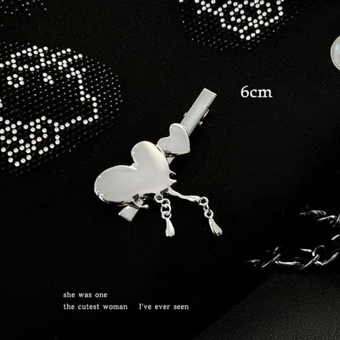 Heart Hair Clip / Set - 1 Pc - Silver / One Size