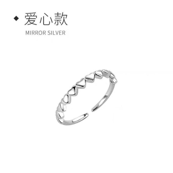 Heart / Rhinestone Alloy Ring - Silver / One Size