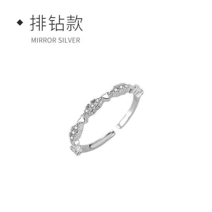 Heart / Rhinestone Alloy Ring - Silver / One Size