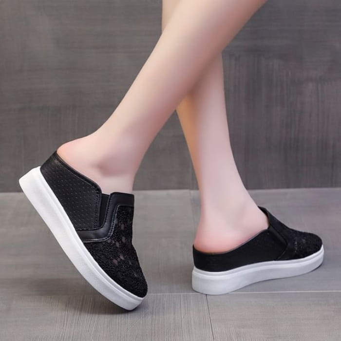 Hidden Wedge Lace Slip-Ons - Black / 35