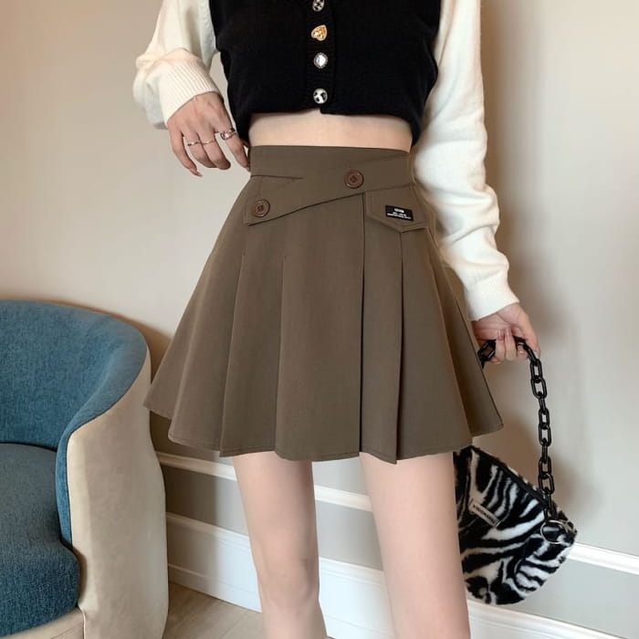 High Waist Applique Pleated Mini