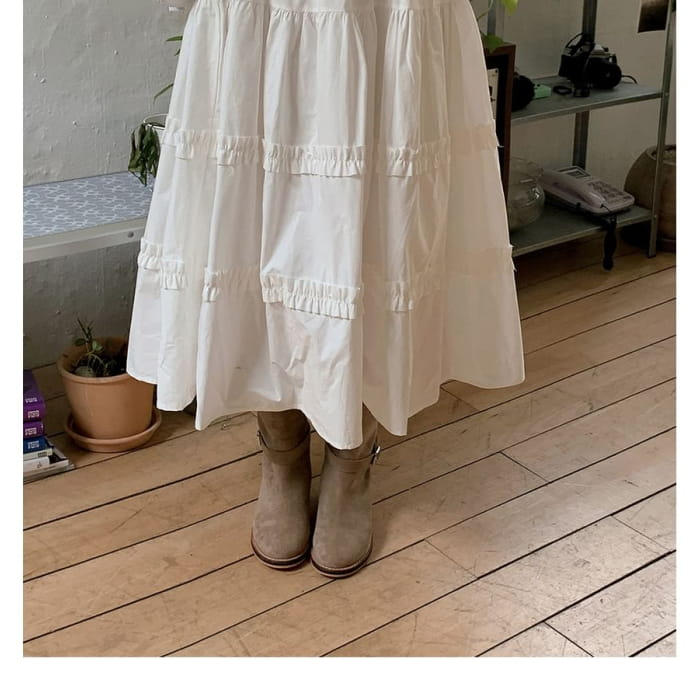 High Waist Plain Frill Trim Midi