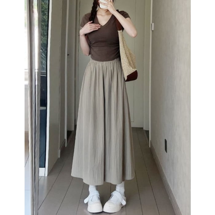 High Waist Plain Midi Skort