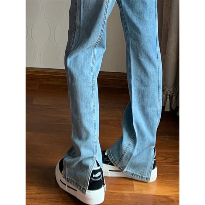 High Waist Washed Bootcut Jeans - Light Blue / XS