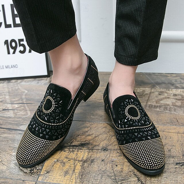 Loafers Shoes Spiral Men's - Studded with Black Prom Velvet