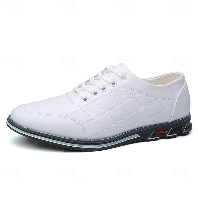 Faux Leather Lace-Up Sneakers Blue Stylish Men's Quilted -