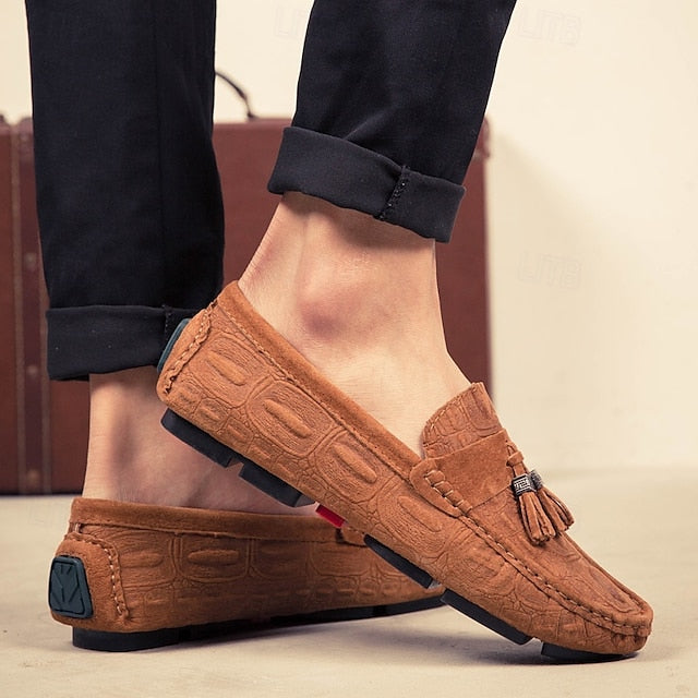 Brown Tassel Men's and Loafers Faux with Suede Detail