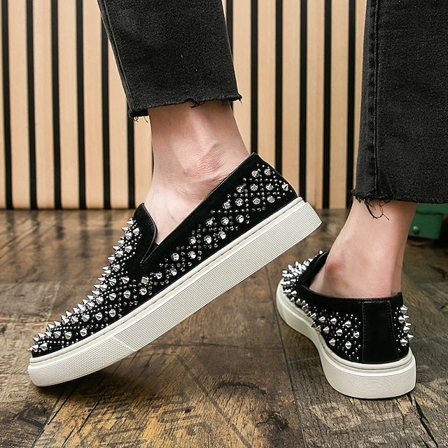 Black Detailing - Shoes Elegant with Pearl Men's Slip-On