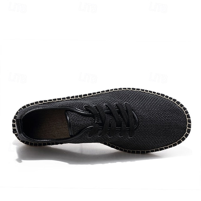 Espadrille Rope Men's with Jute Beige Canvas Shoes Lace-Up