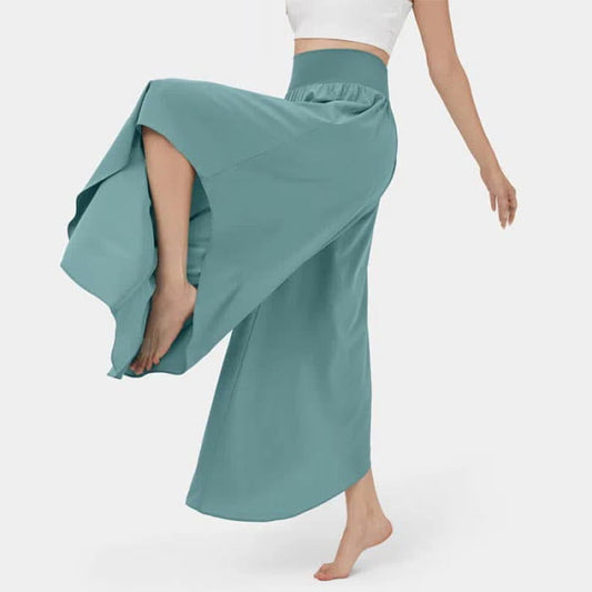 Irregular High Waist Flowy Wide Leg Casual Pants - Blue / S