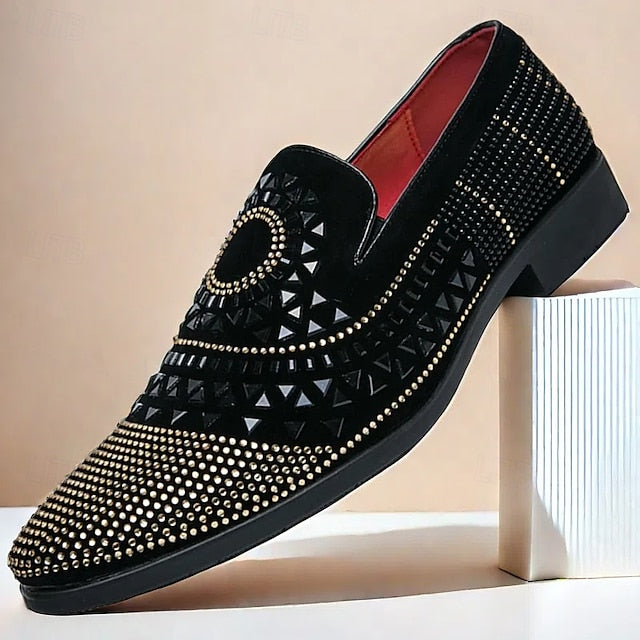Loafers Shoes Spiral Men's - Studded with Black Prom Velvet