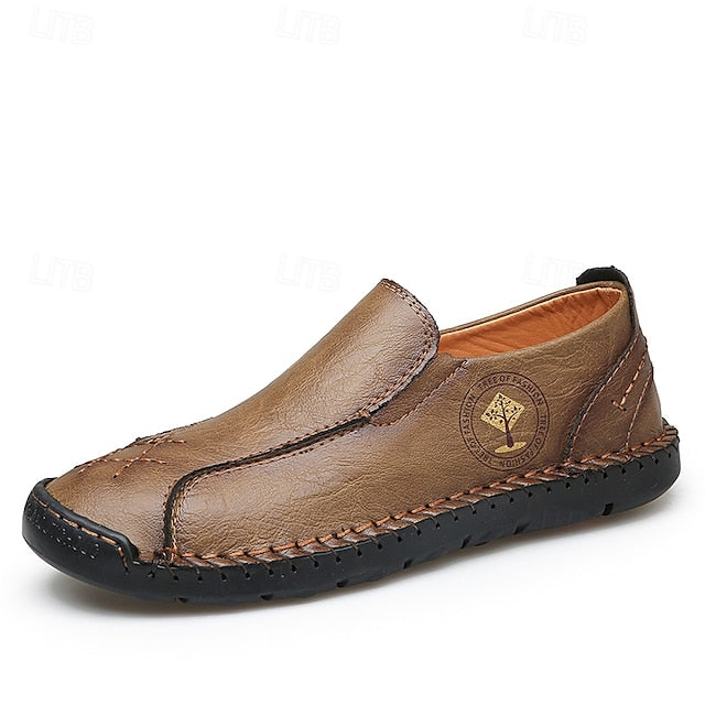 Beige Faux Leather Handmade – Men's Genuine Moccasins