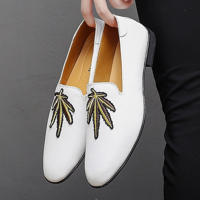 Prom Shoes Faux Leather Loafers with - Men's Feather White