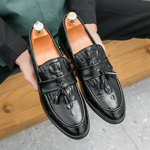 Crocodile Embossed with Faux Leather Men's Loafers Green