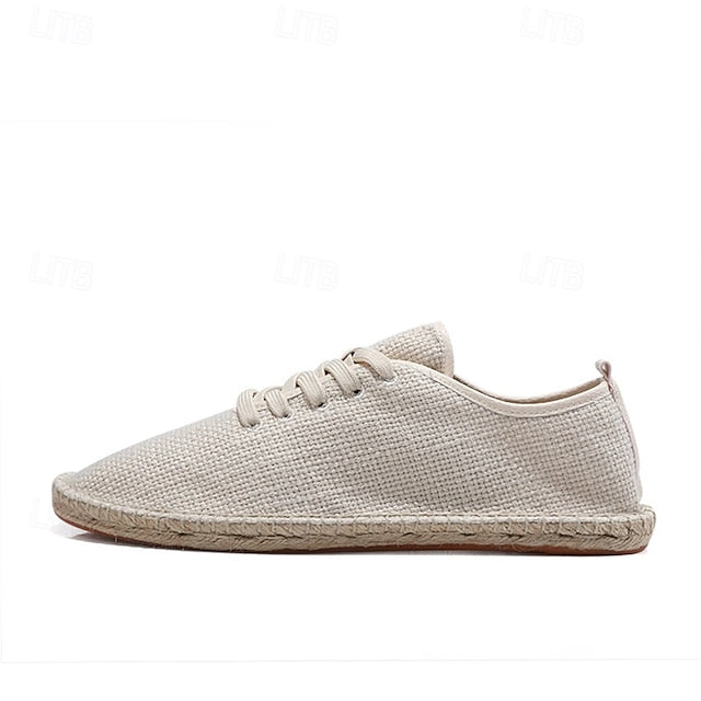 Espadrille Rope Men's with Jute Beige Canvas Shoes Lace-Up