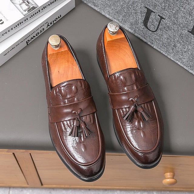 Crocodile Embossed with Faux Leather Men's Loafers Green