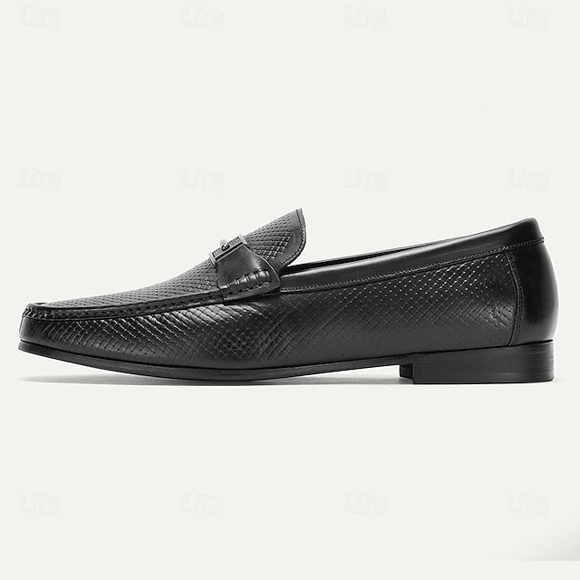 Leather Textured Premium Black Loafers – Men's 100%