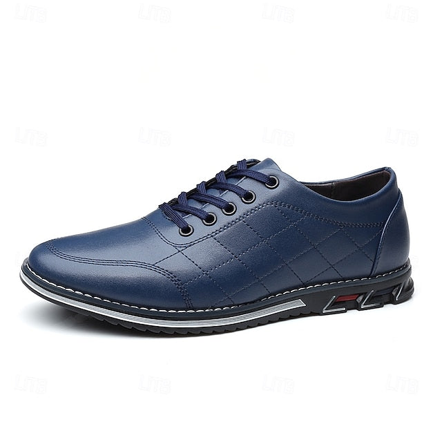 Faux Leather Lace-Up Sneakers Blue Stylish Men's Quilted -
