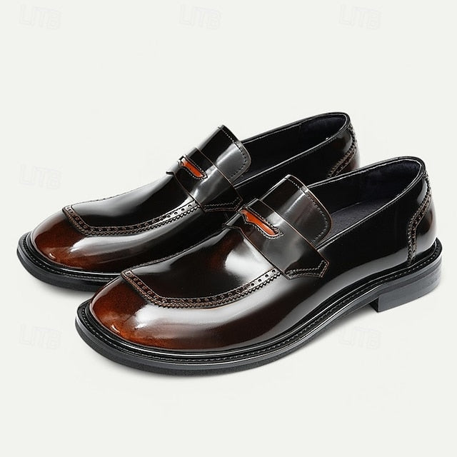 Slip-On Premium Cowhide Black Loafers with Decorative Men's