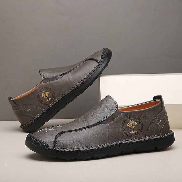 Beige Faux Leather Handmade – Men's Genuine Moccasins