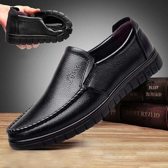 Slip-On Premium Cowhide Black Loafers with Decorative Men's