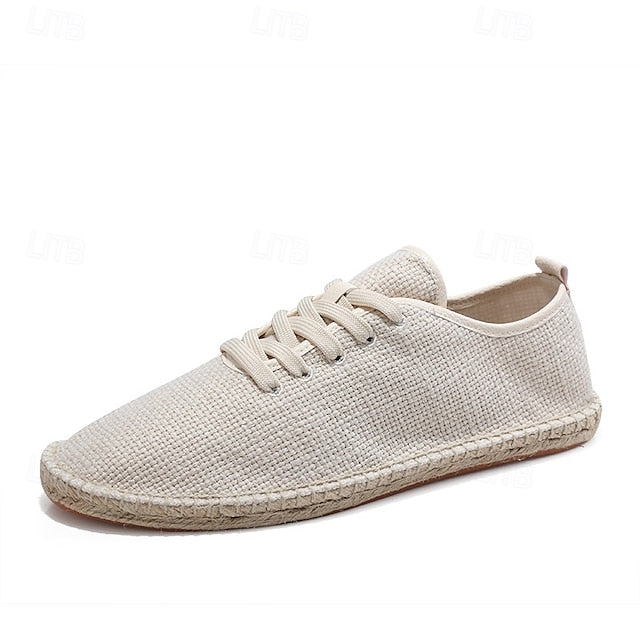 Espadrille Rope Men's with Jute Beige Canvas Shoes Lace-Up