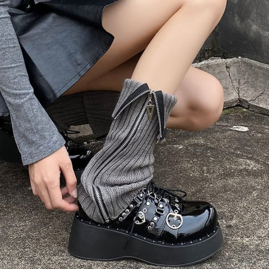 Knit Zip Leg Warmers - Socks