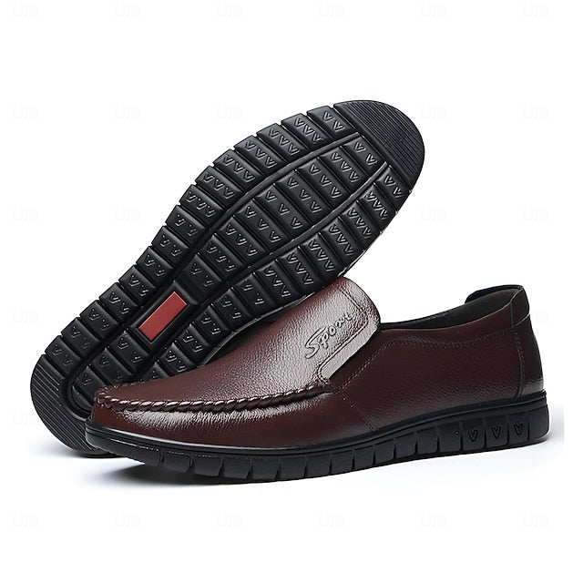 Slip-On Premium Cowhide Black Loafers with Decorative Men's