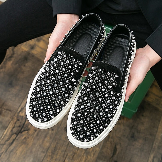 Black Detailing - Shoes Elegant with Pearl Men's Slip-On