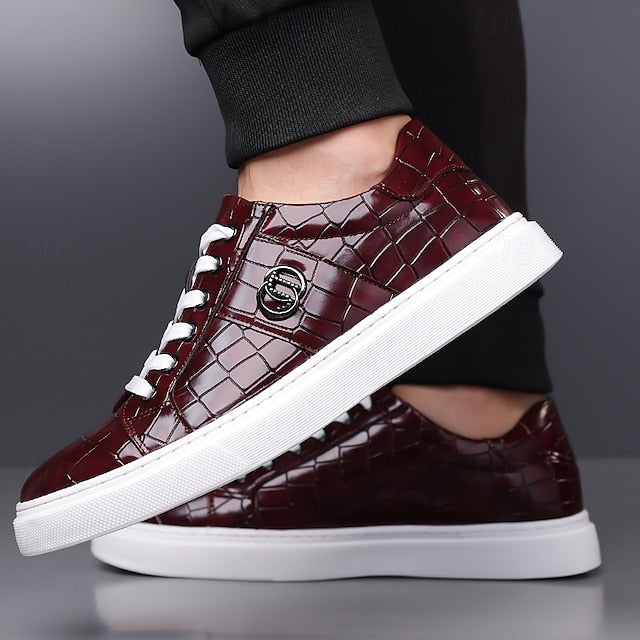 Sneakers Faux with Pattern Leather Men's Crocodile Burgundy