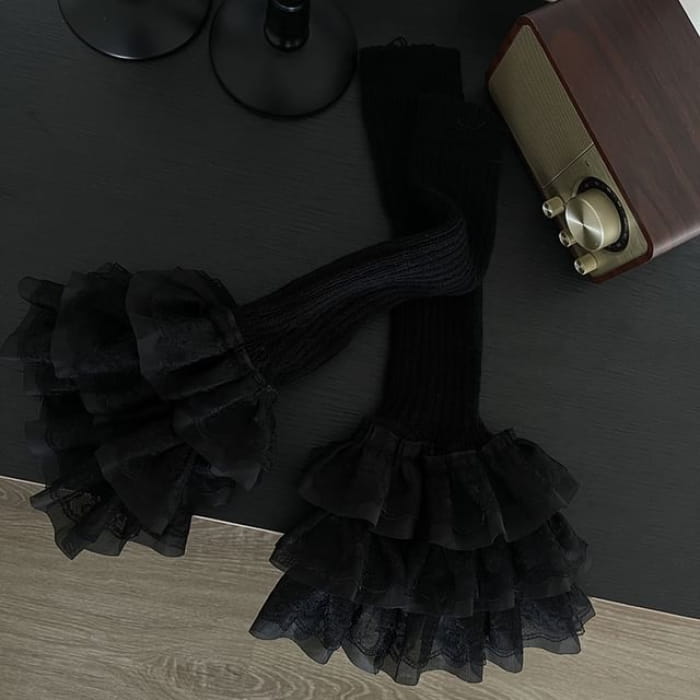 Lace Ruffle Leg Warmers - Black / One Size