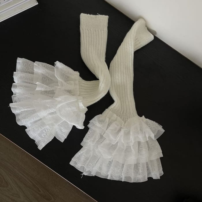Lace Ruffle Leg Warmers - White / One Size
