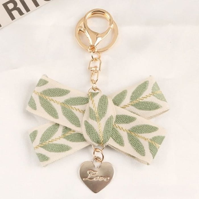 Leaf Print Keychain - Q809-2 - Green & Off-White Gold